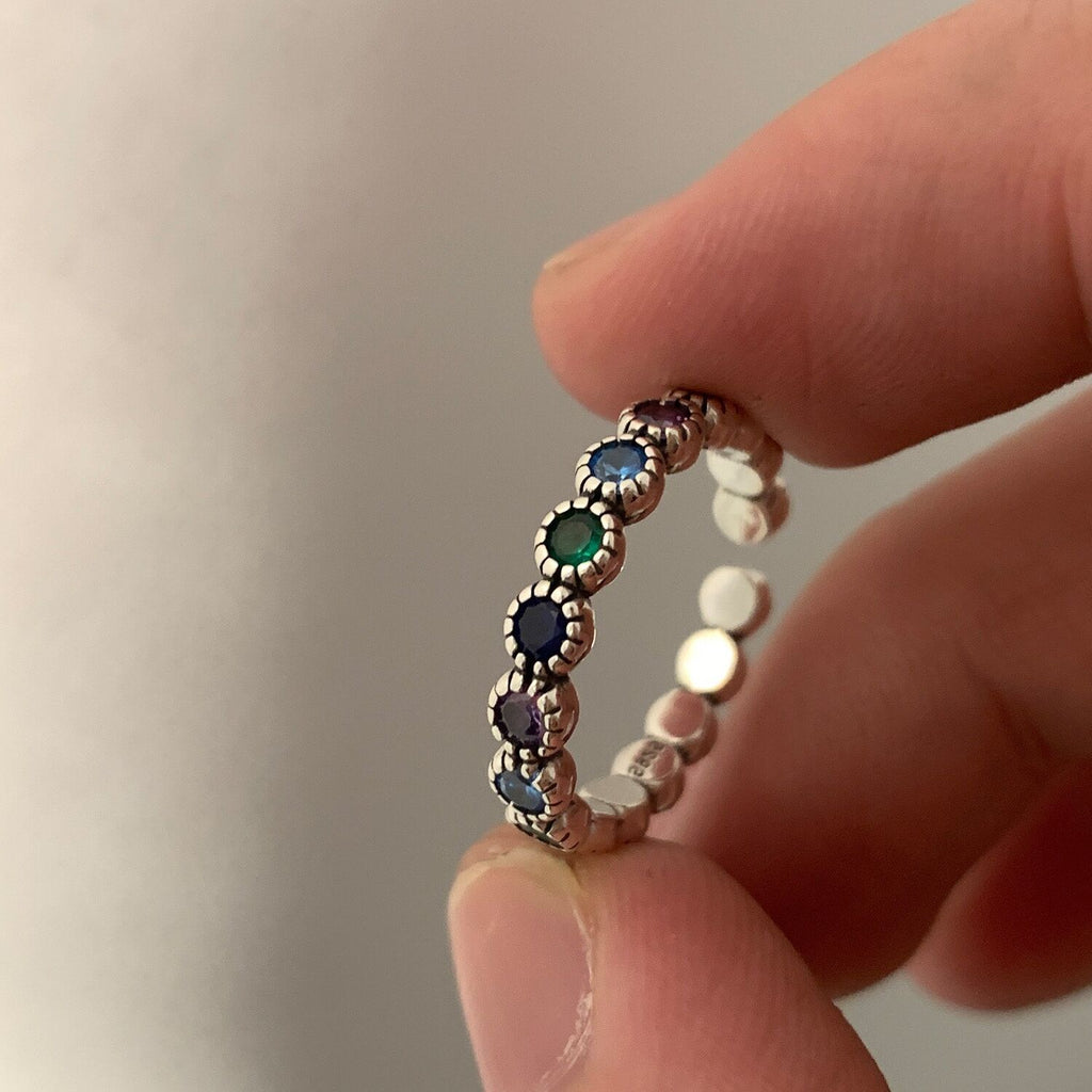 Anillo con piedras de colores, acero inoxidable 304 color acero