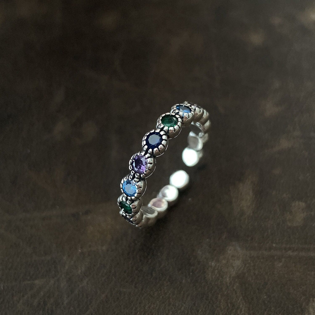 Anillo con piedras de colores, acero inoxidable 304 color acero