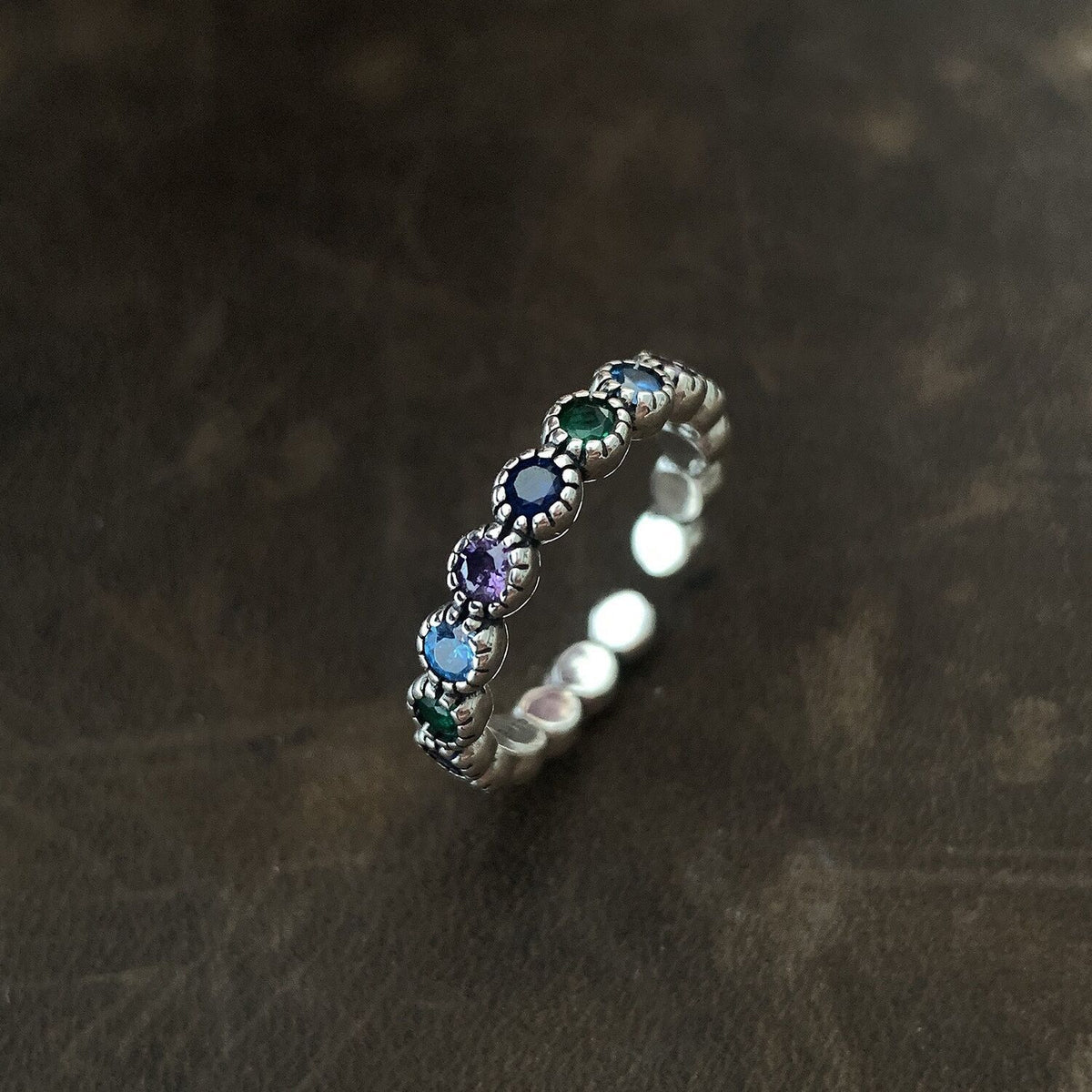 Anillo con piedras de colores, acero inoxidable 304 color acero