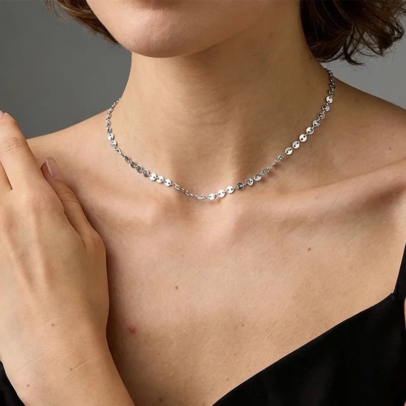 Collar doble cadena con brillos, acero inoxidable 316 plateado