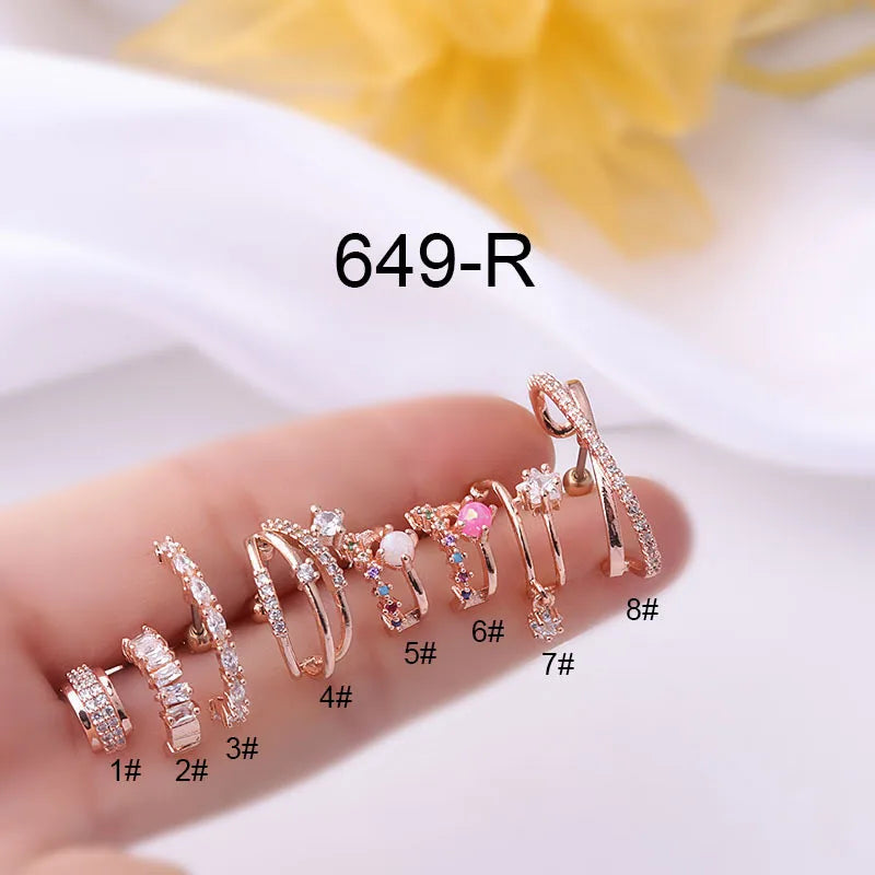Pendientes Acero 316L Diseño Geométrico y Circón (Oro Rosa) Talla 5