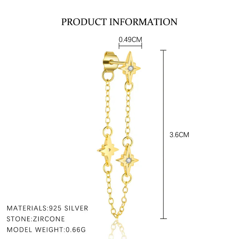 Aretes Plata Ley 925 Estilo Simple Patrón Estrella y Circón
