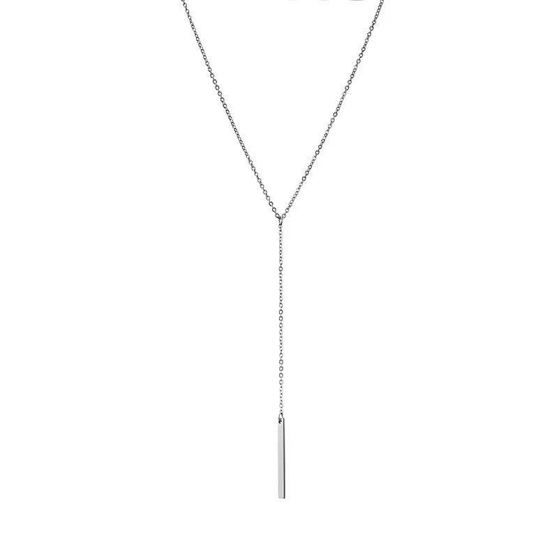 Collar largo con barra, acero inoxidable 316 plateado