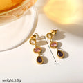 Aretes colgantes con piedras rosa y violeta, acero 304 dorado